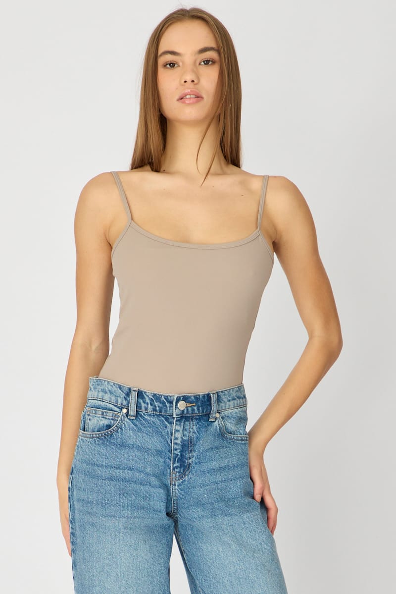 Brown Supersoft Cami Scoop Neck Strappy Slim Fit for Ally Fashion