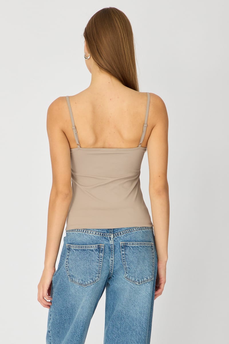 Brown Supersoft Cami Scoop Neck Strappy Slim Fit for Ally Fashion