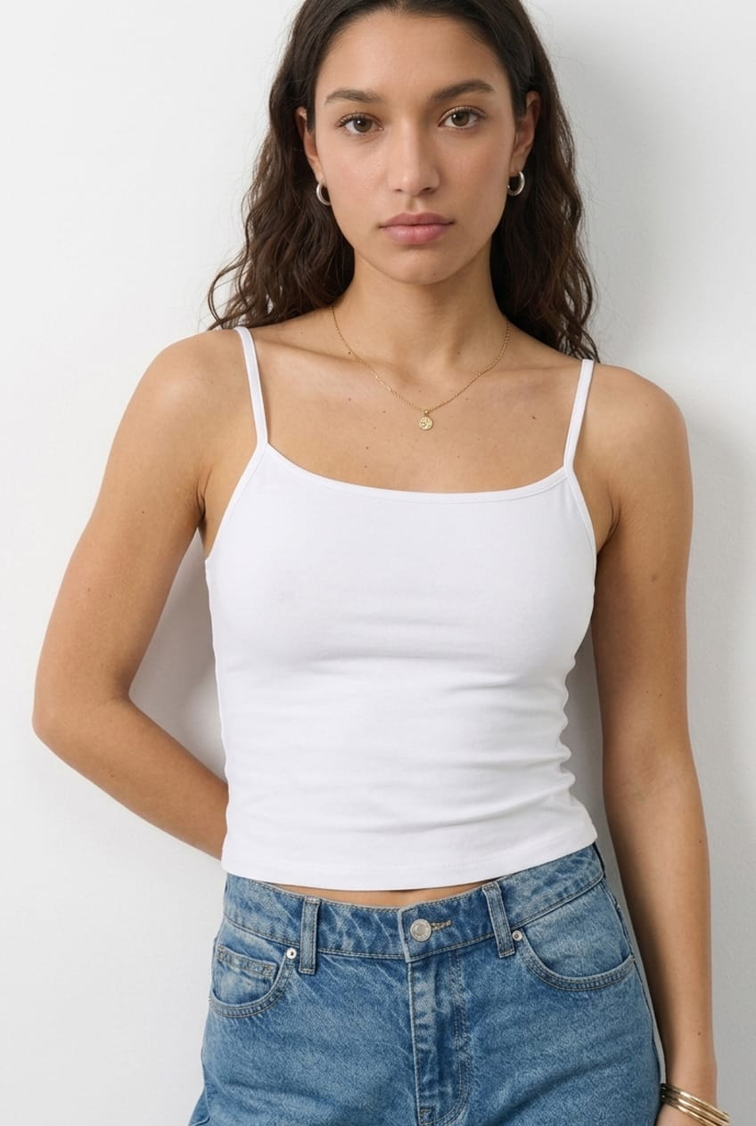 White Supersoft Cami Scoop Neck Strappy Slim Fit for Ally Fashion