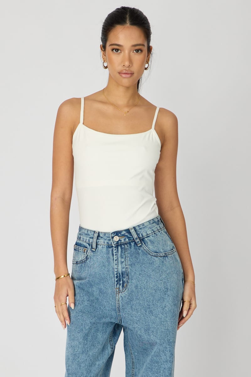 White Supersoft Cami Scoop Neck Strappy Slim Fit for Ally Fashion