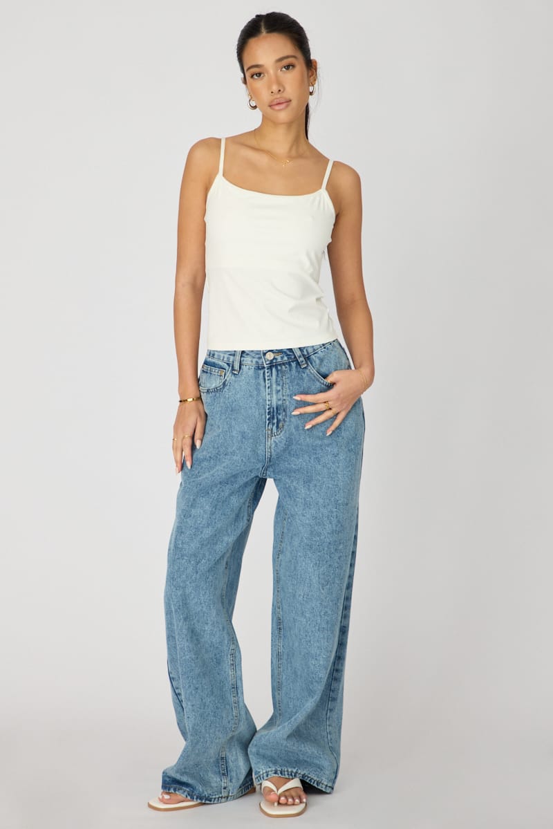 White Supersoft Cami Scoop Neck Strappy Slim Fit for Ally Fashion