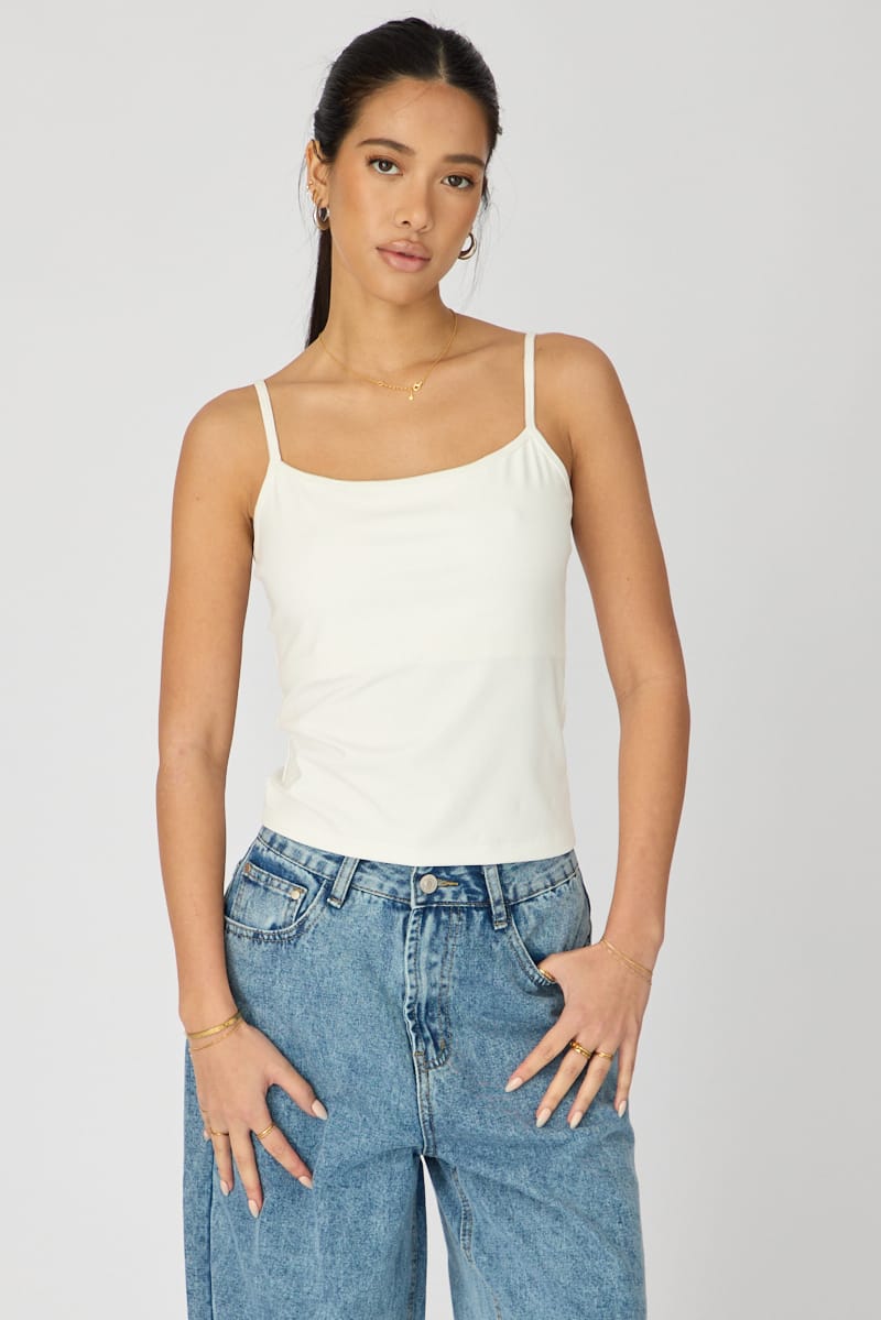 White Supersoft Cami Scoop Neck Strappy Slim Fit for Ally Fashion