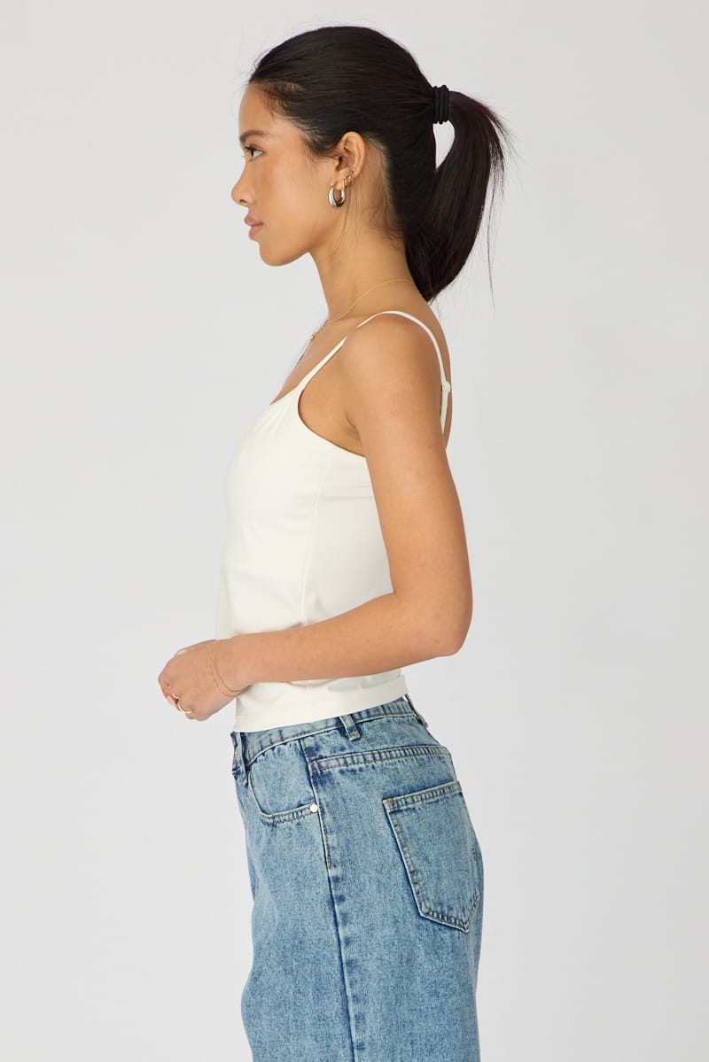 White Supersoft Cami Scoop Neck Strappy Slim Fit for Ally Fashion