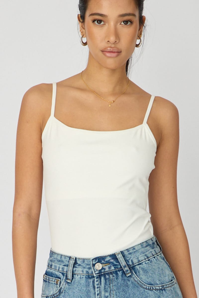White Supersoft Cami Scoop Neck Strappy Slim Fit for Ally Fashion