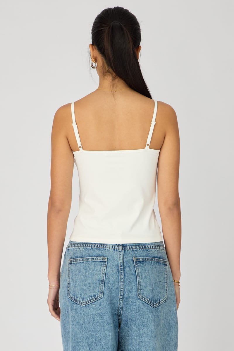 White Supersoft Cami Scoop Neck Strappy Slim Fit for Ally Fashion