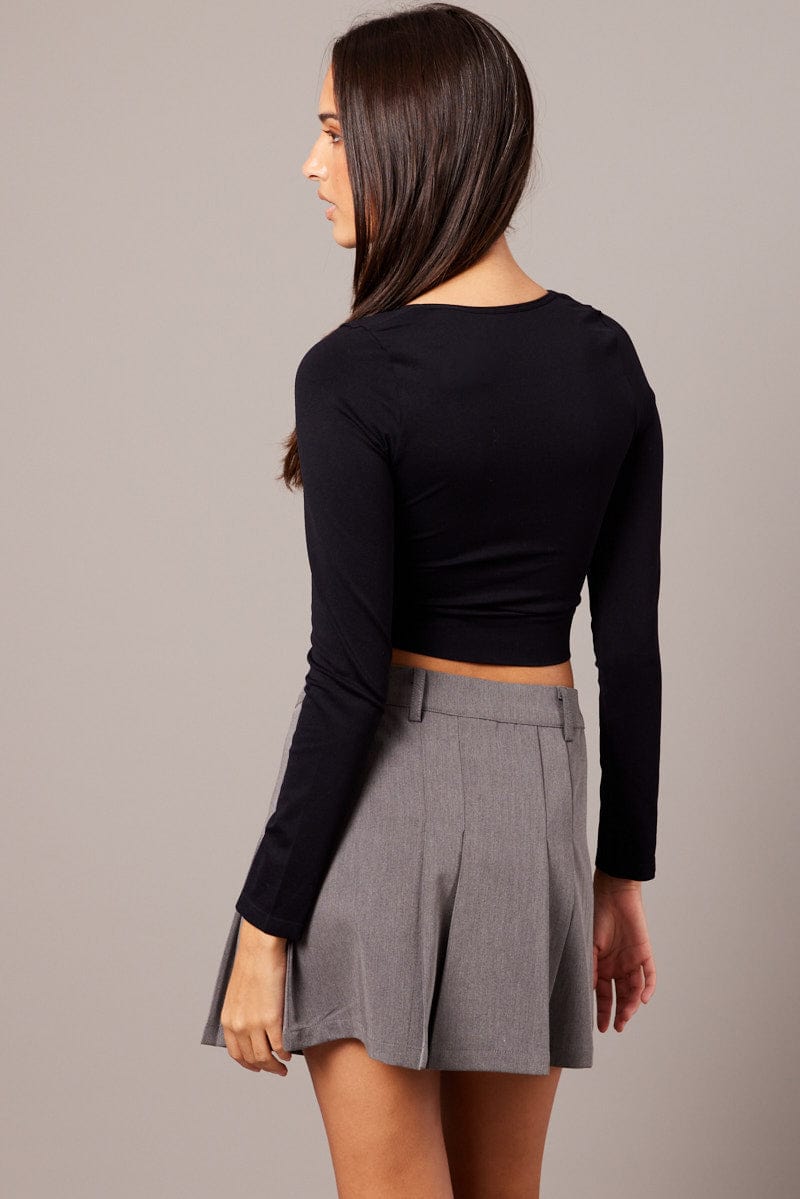 Black Top Seamless Long Sleeve V Neck Cropped for Ally Fashion