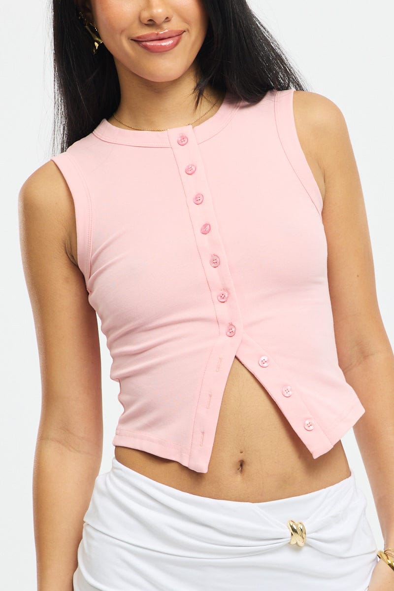 Pink Button Front Top for Ally Fashion