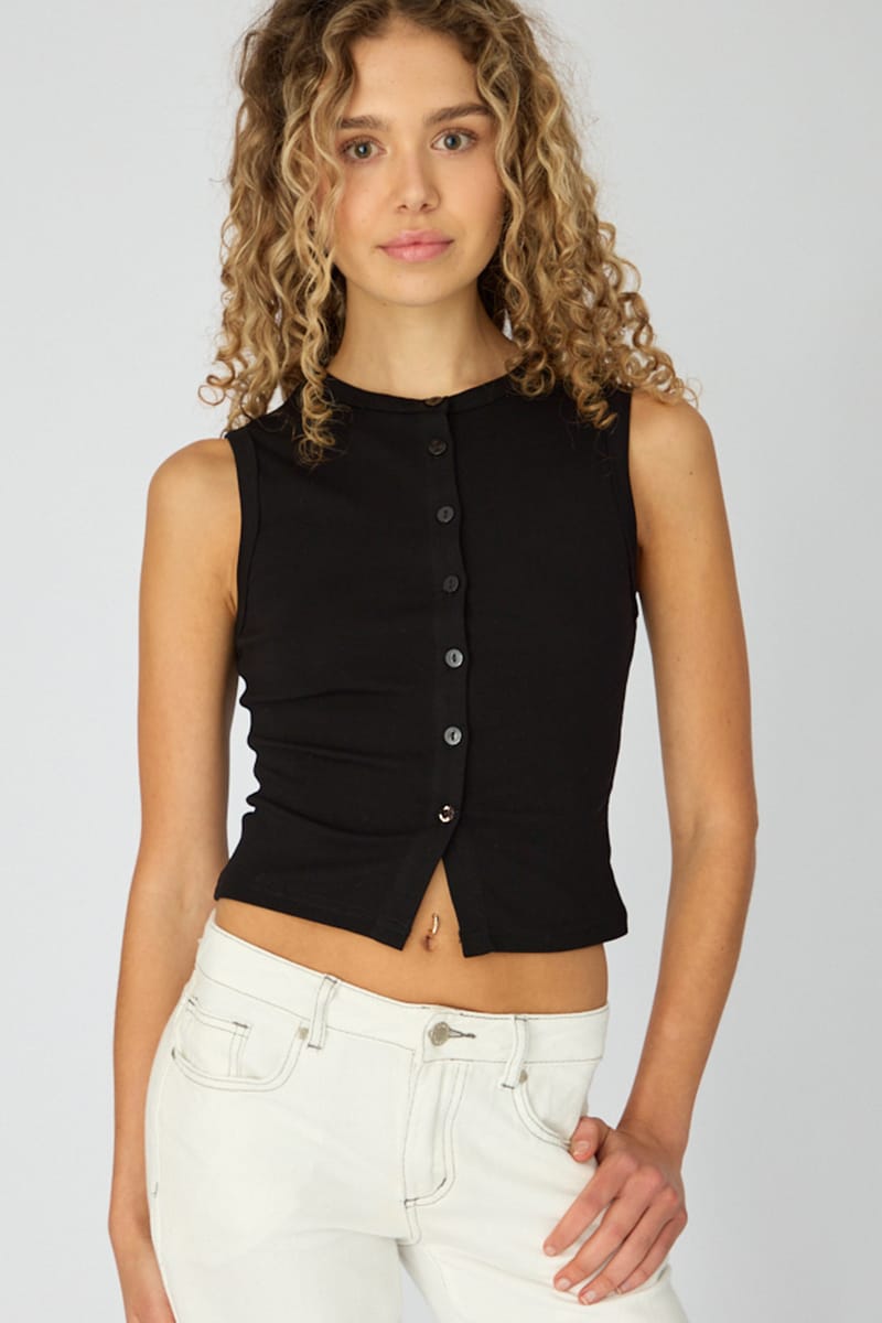 Black Button Front Top for Ally Fashion