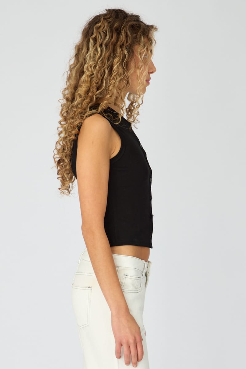 Black Button Front Top for Ally Fashion