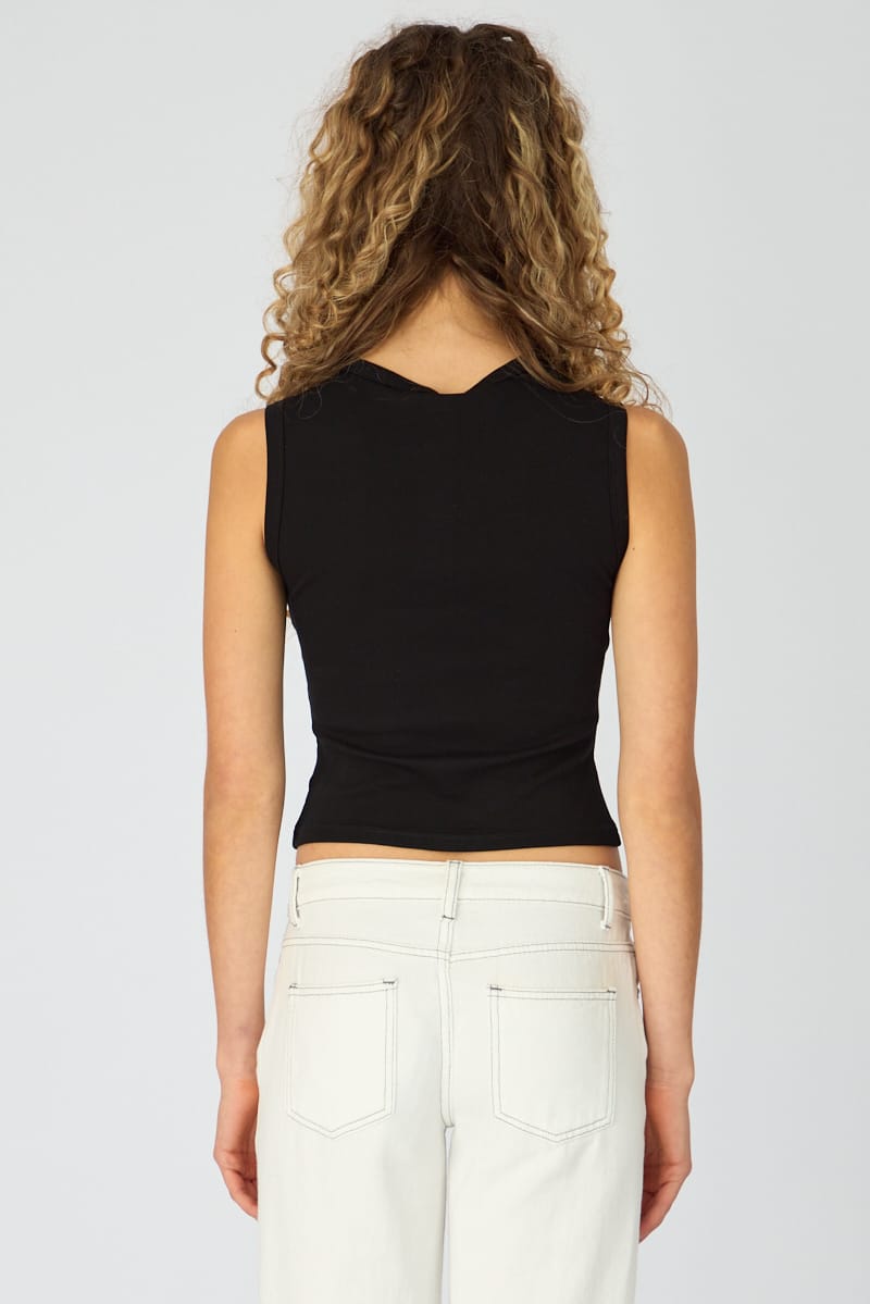 Black Button Front Top for Ally Fashion