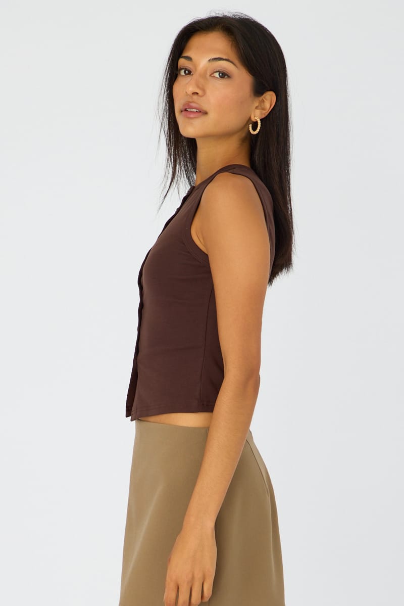 Brown Button Front Top for Ally Fashion