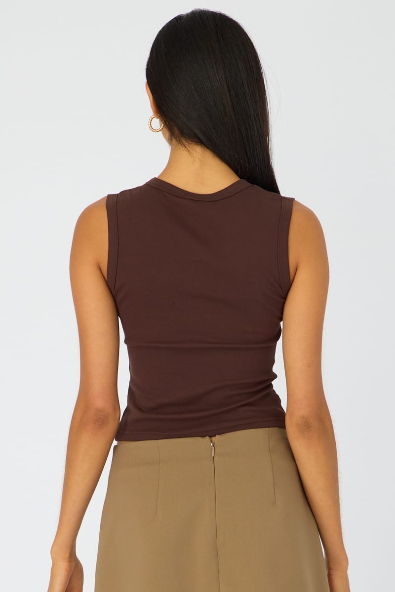 Brown Button Front Top for Ally Fashion