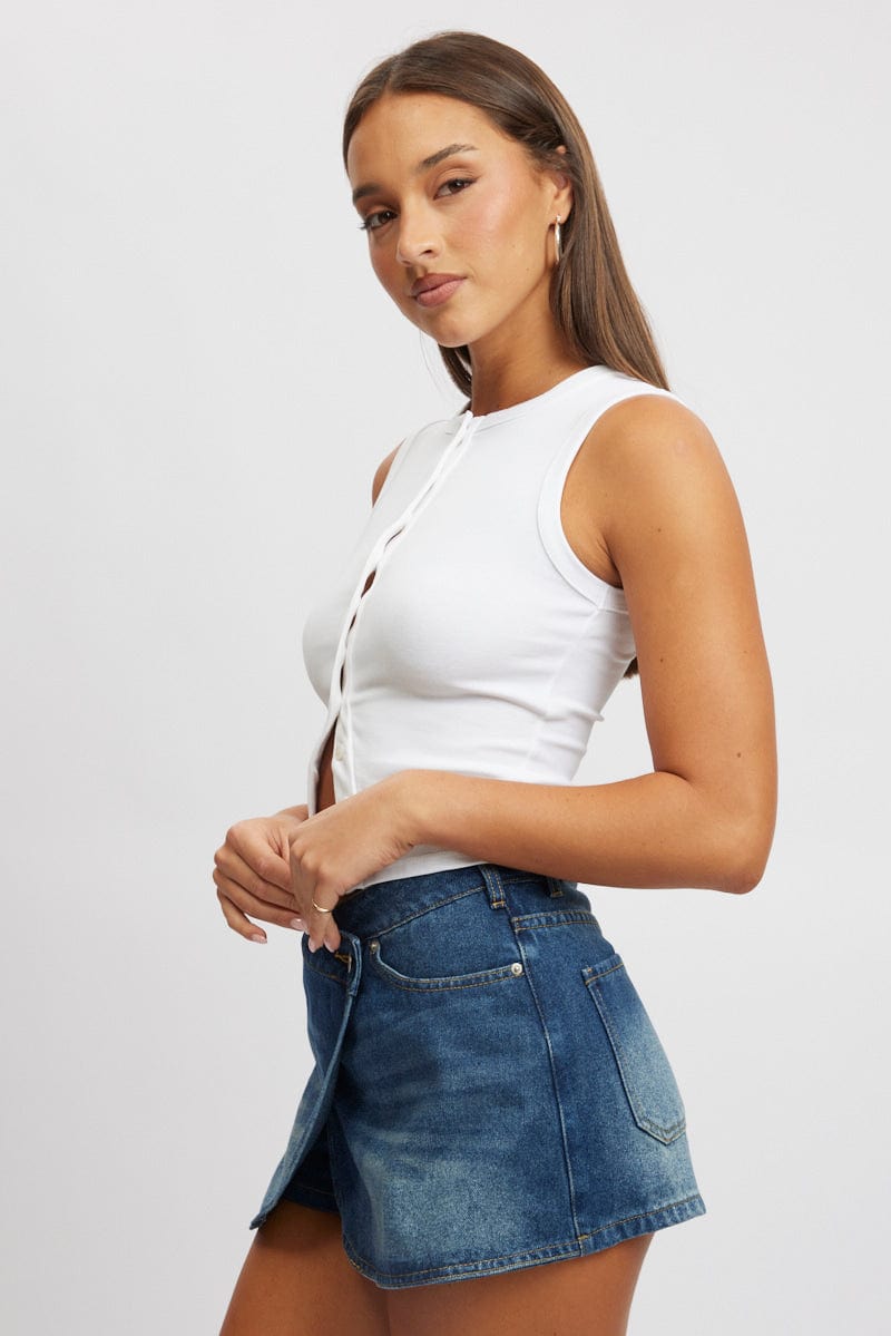 White Button Front Top Sleeveless | Ally Fashion