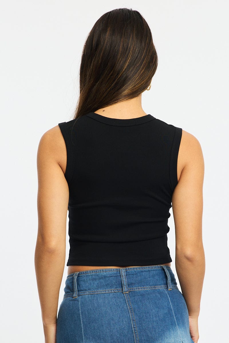 Black Button Front Top Sleeveless for Ally Fashion