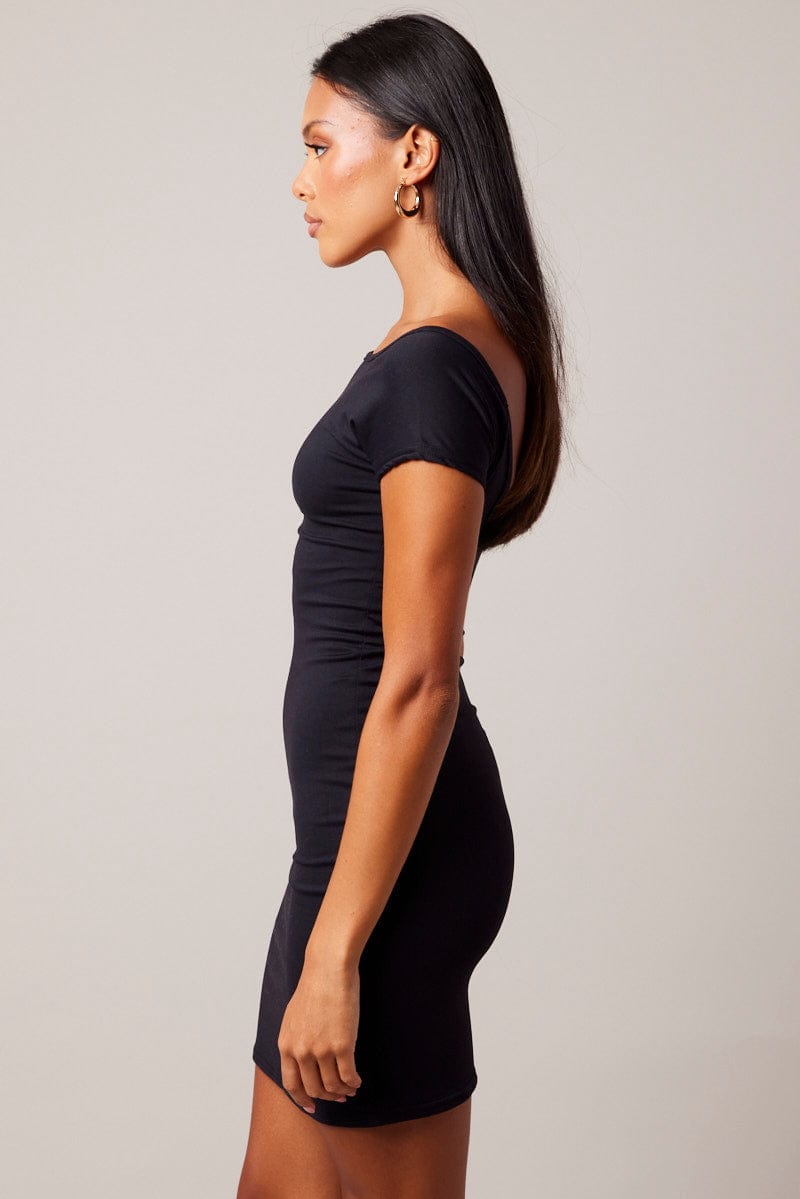 Black Dress Short Sleeve Open Back Supersoft for Ally Fashion