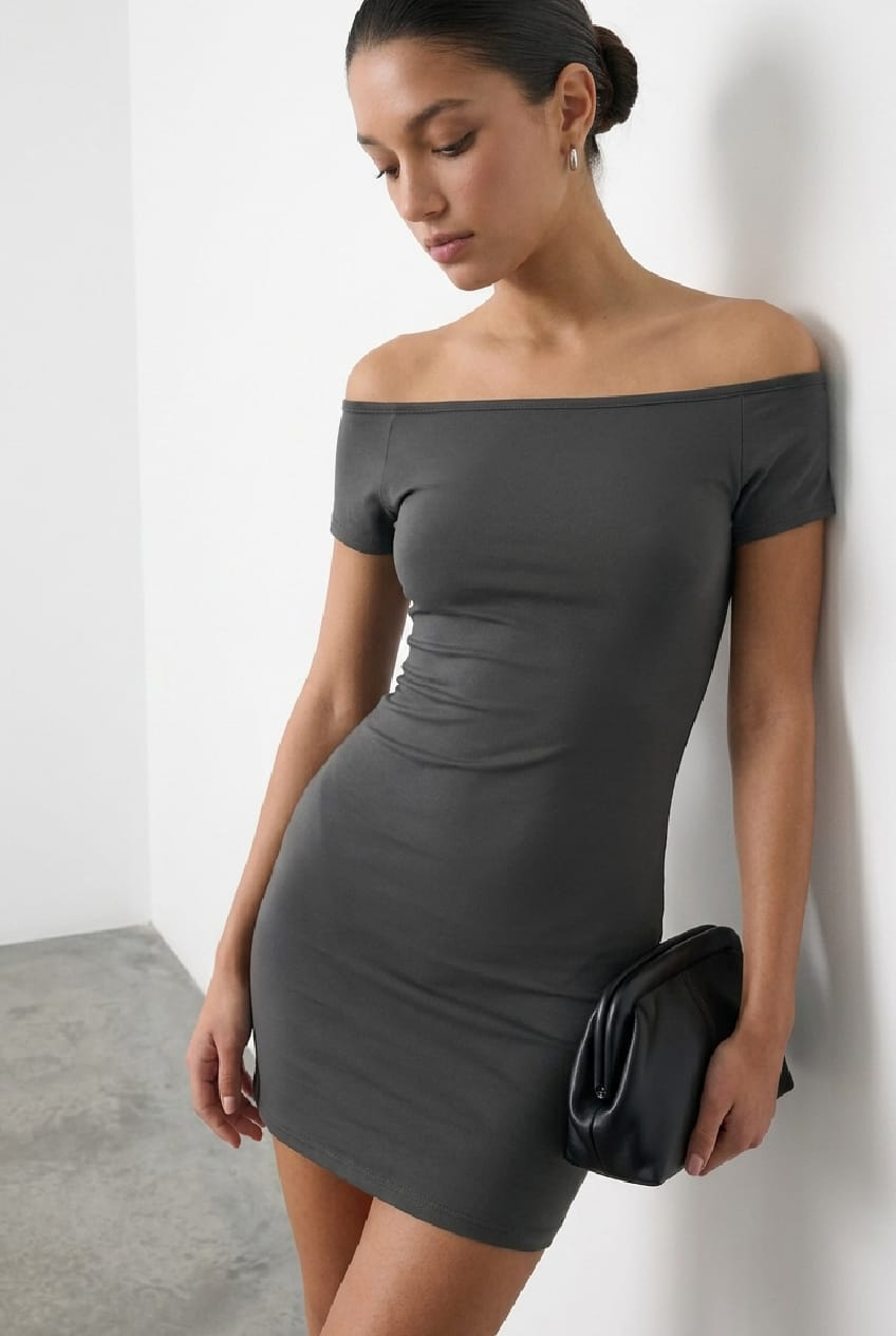 Grey Dress Short Sleeve Open Back Supersoft for Ally Fashion