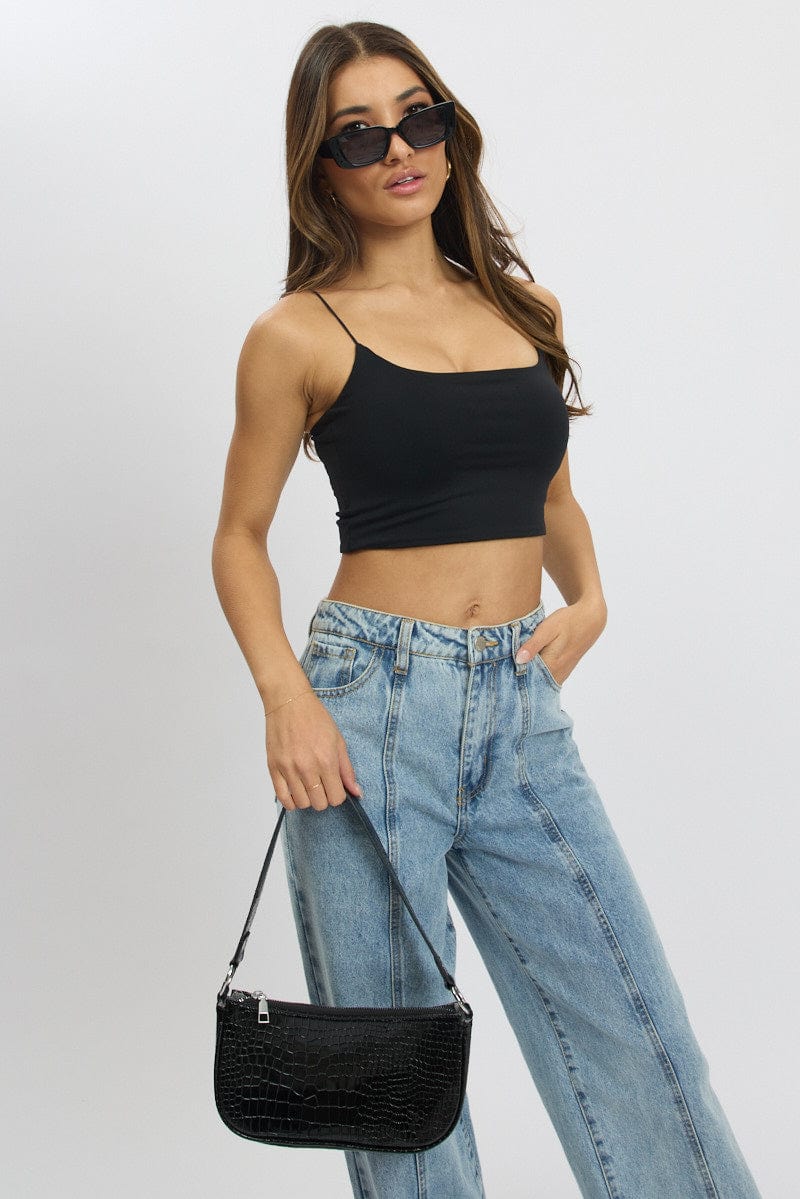 Black Cropped Cami Top Supersoft for Ally Fashion