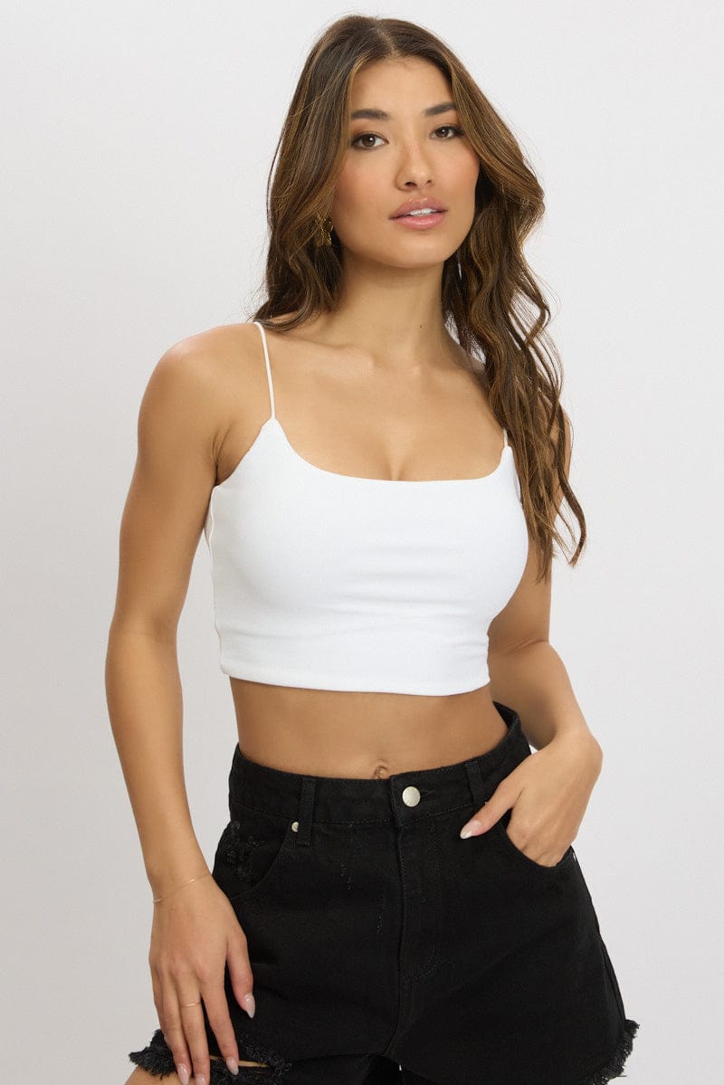 White Cropped Cami Top Supersoft for Ally Fashion