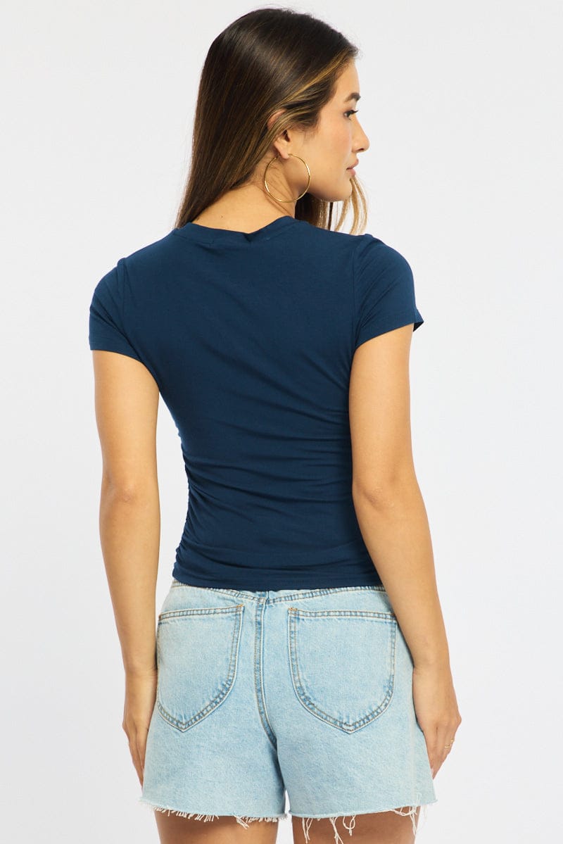 Blue T-shirt Short Sleeve Crew Neck Modal for Ally Fashion