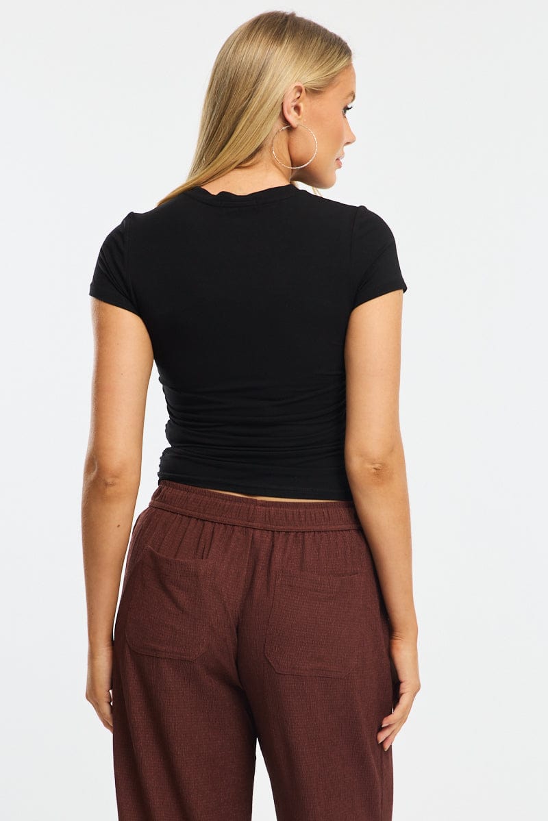 Black T-shirt Short Sleeve Crew Neck Modal for Ally Fashion