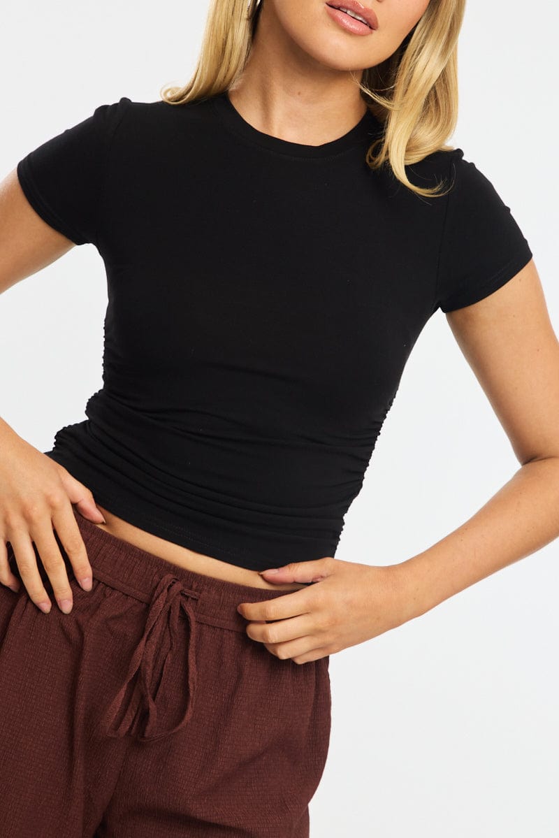 Black T-shirt Short Sleeve Crew Neck Modal for Ally Fashion