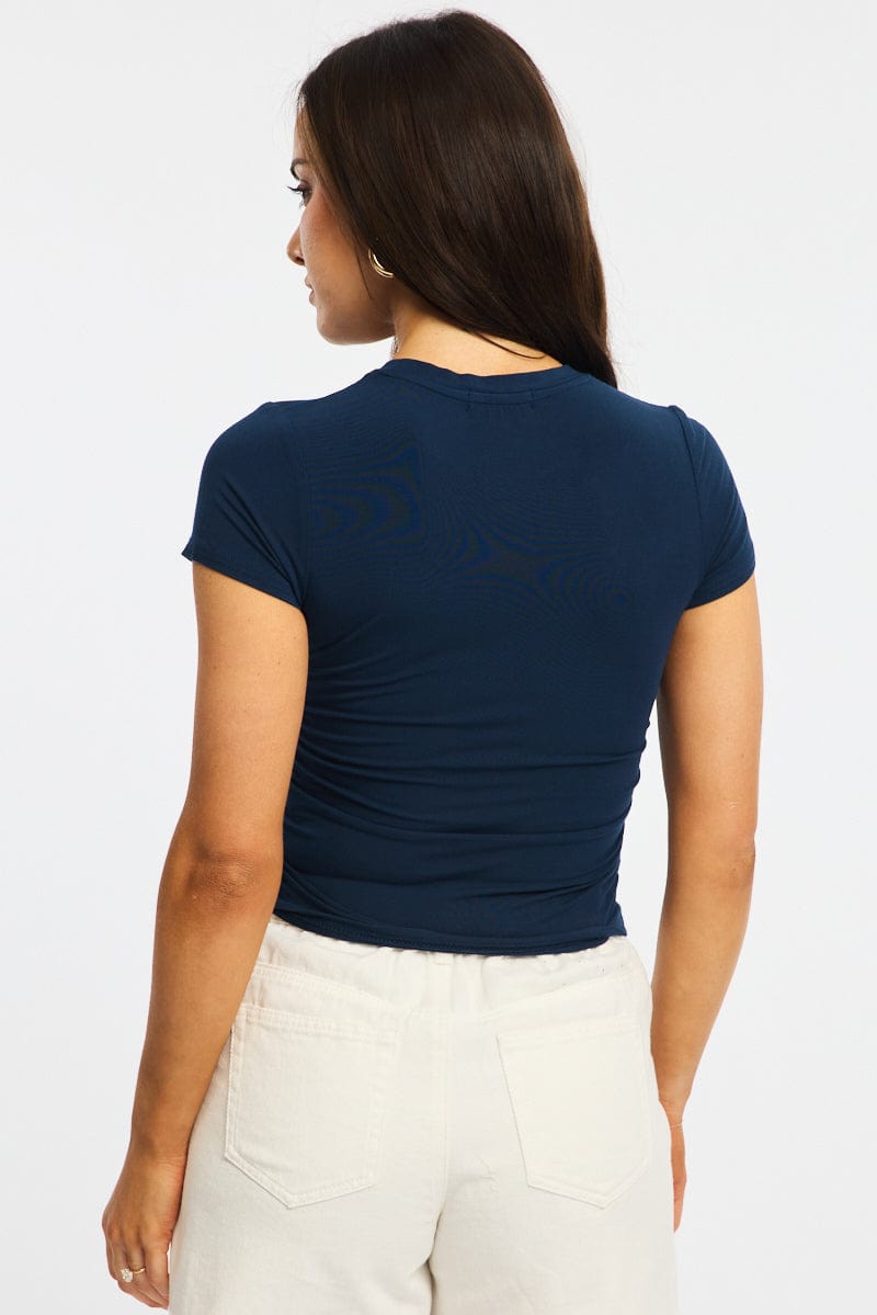 Blue T-shirt Short Sleeve Crew Neck Modal for Ally Fashion