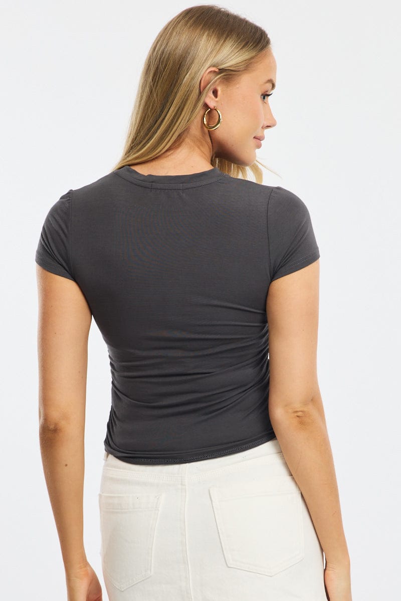 Grey T-shirt Short Sleeve Crew Neck Modal for Ally Fashion