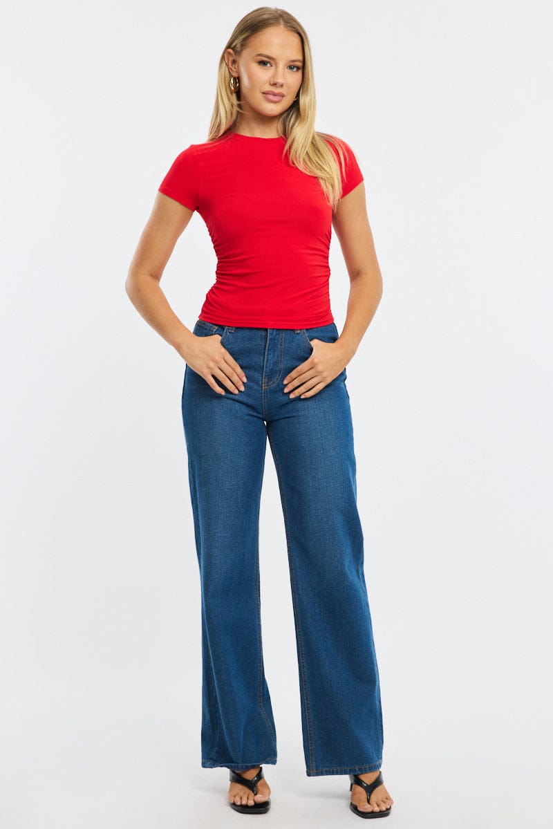 Red T-shirt Short Sleeve Crew Neck Modal for Ally Fashion
