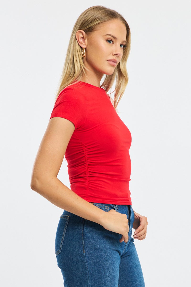 Red T-shirt Short Sleeve Crew Neck Modal for Ally Fashion