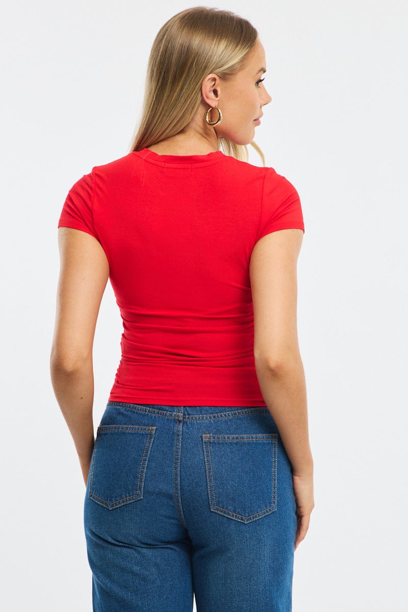 Red T-shirt Short Sleeve Crew Neck Modal for Ally Fashion