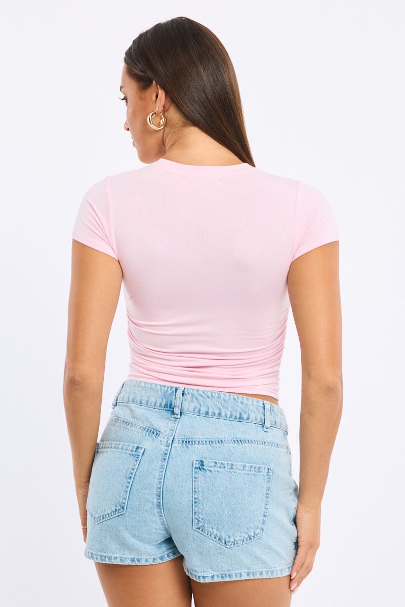 Pink T-shirt Short Sleeve Crew Neck Modal for Ally Fashion