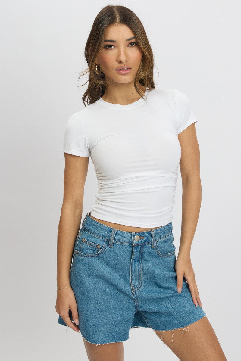 White T Shirt Short Sleeve Crew Neck Modal for Ally Fashion