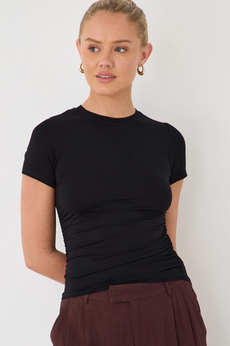 Black T-shirt Short Sleeve Crew Neck Modal for Ally Fashion