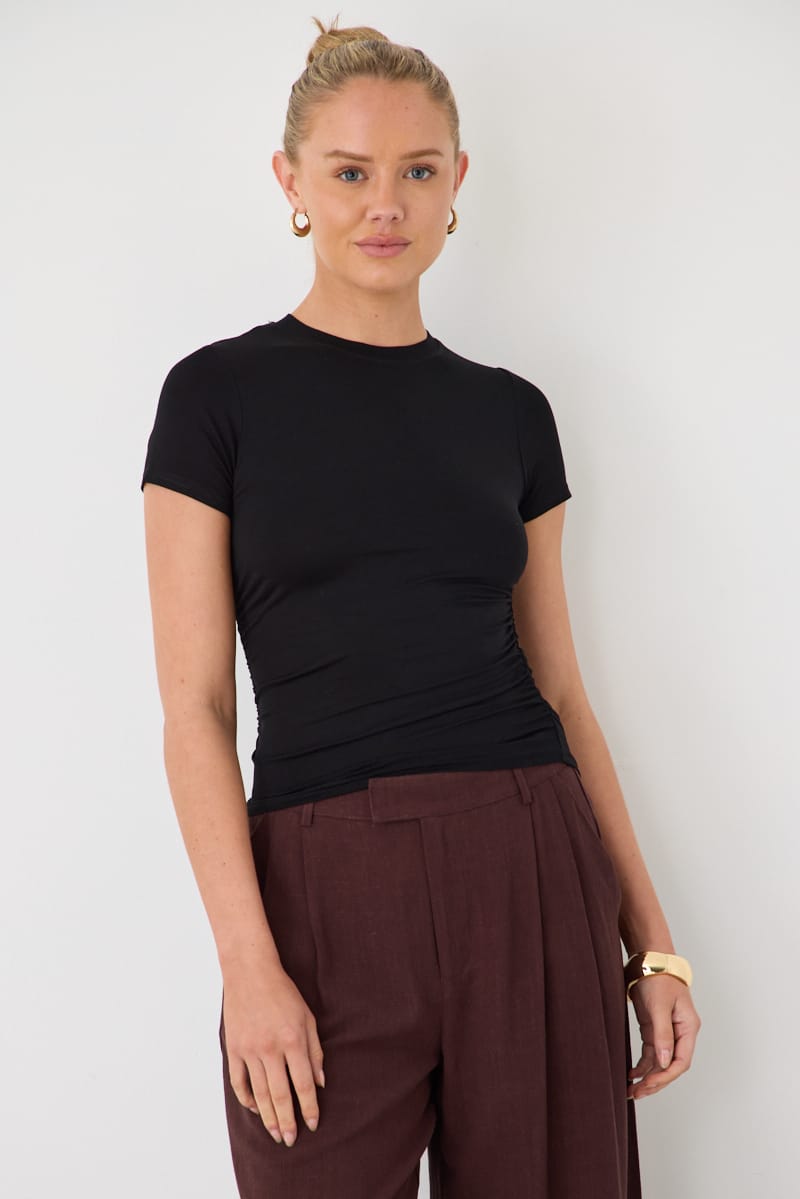 Black T-shirt Short Sleeve Crew Neck Modal for Ally Fashion