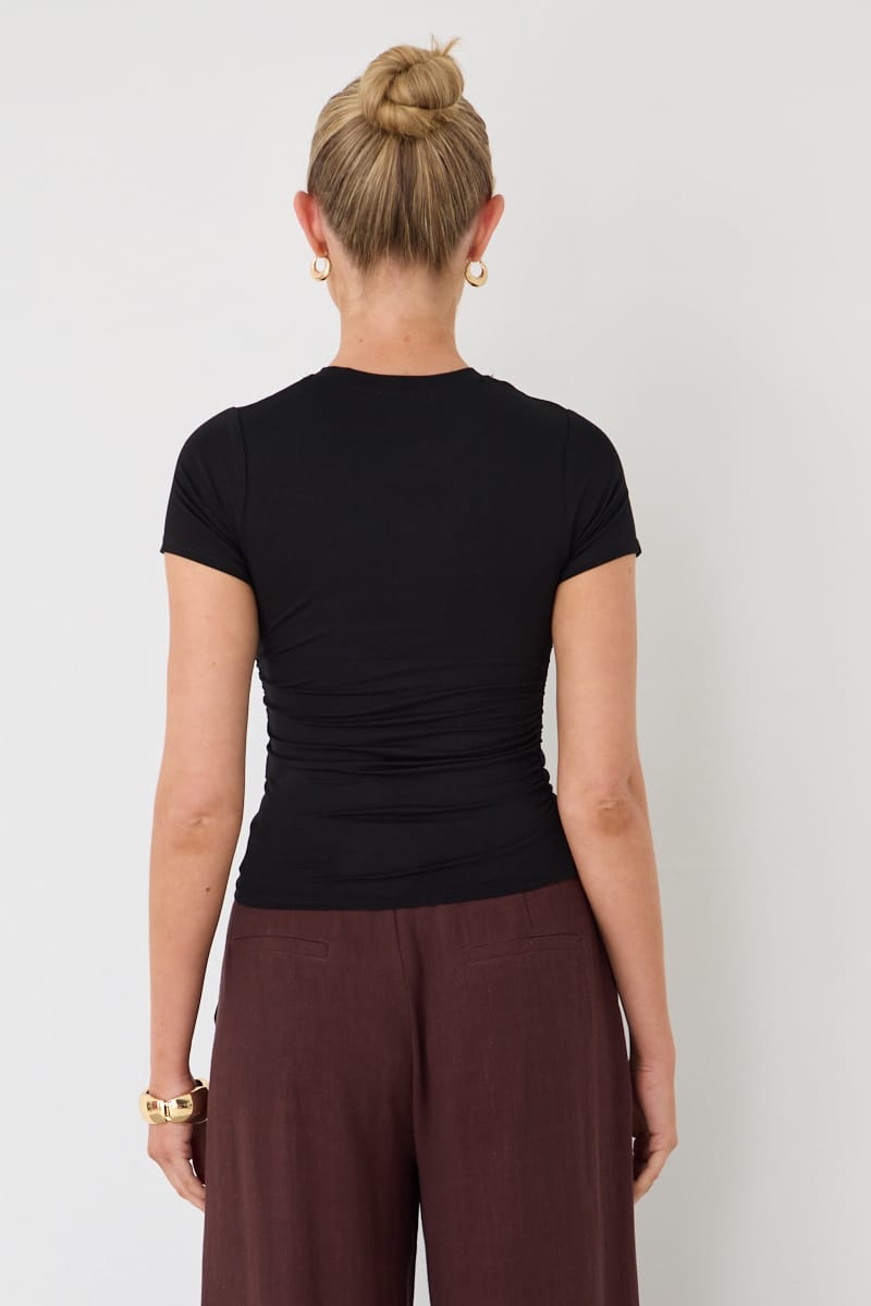 Black T-shirt Short Sleeve Crew Neck Modal for Ally Fashion