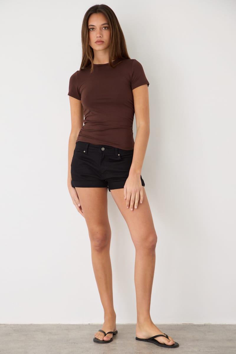 Brown T-shirt Short Sleeve Crew Neck Modal for Ally Fashion