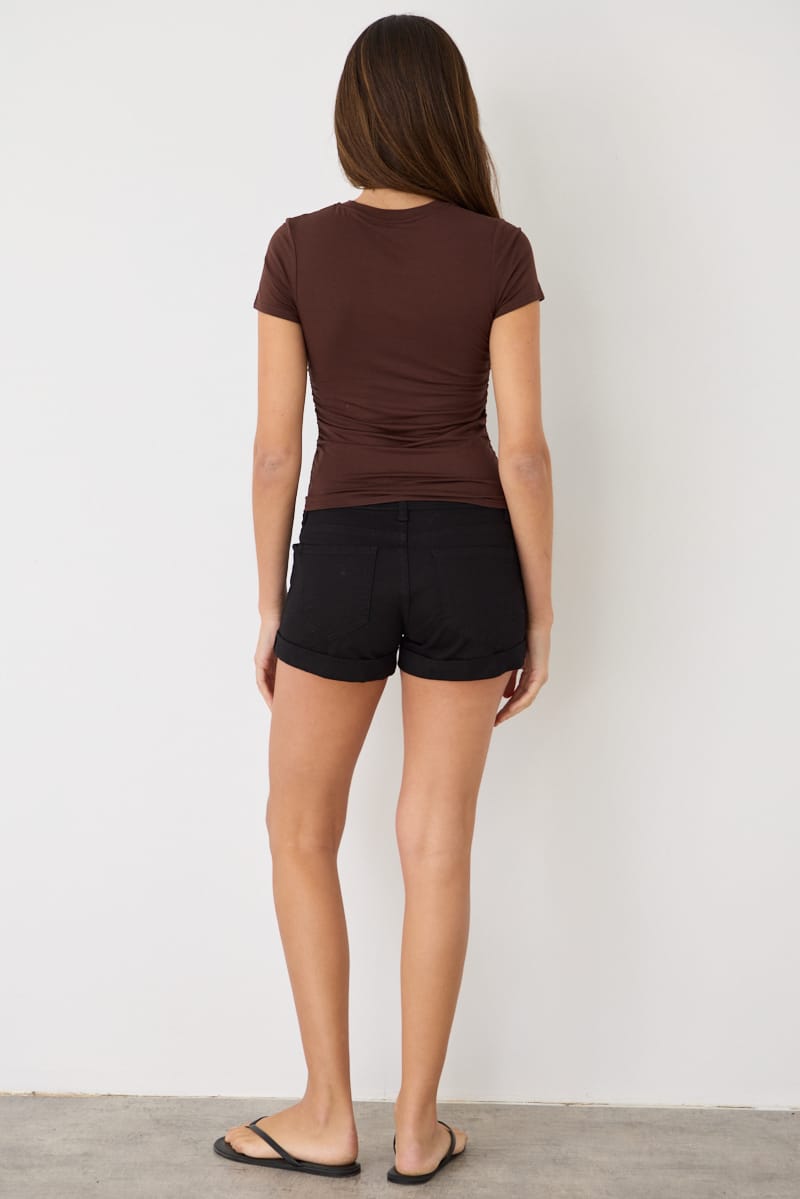 Brown T-shirt Short Sleeve Crew Neck Modal for Ally Fashion