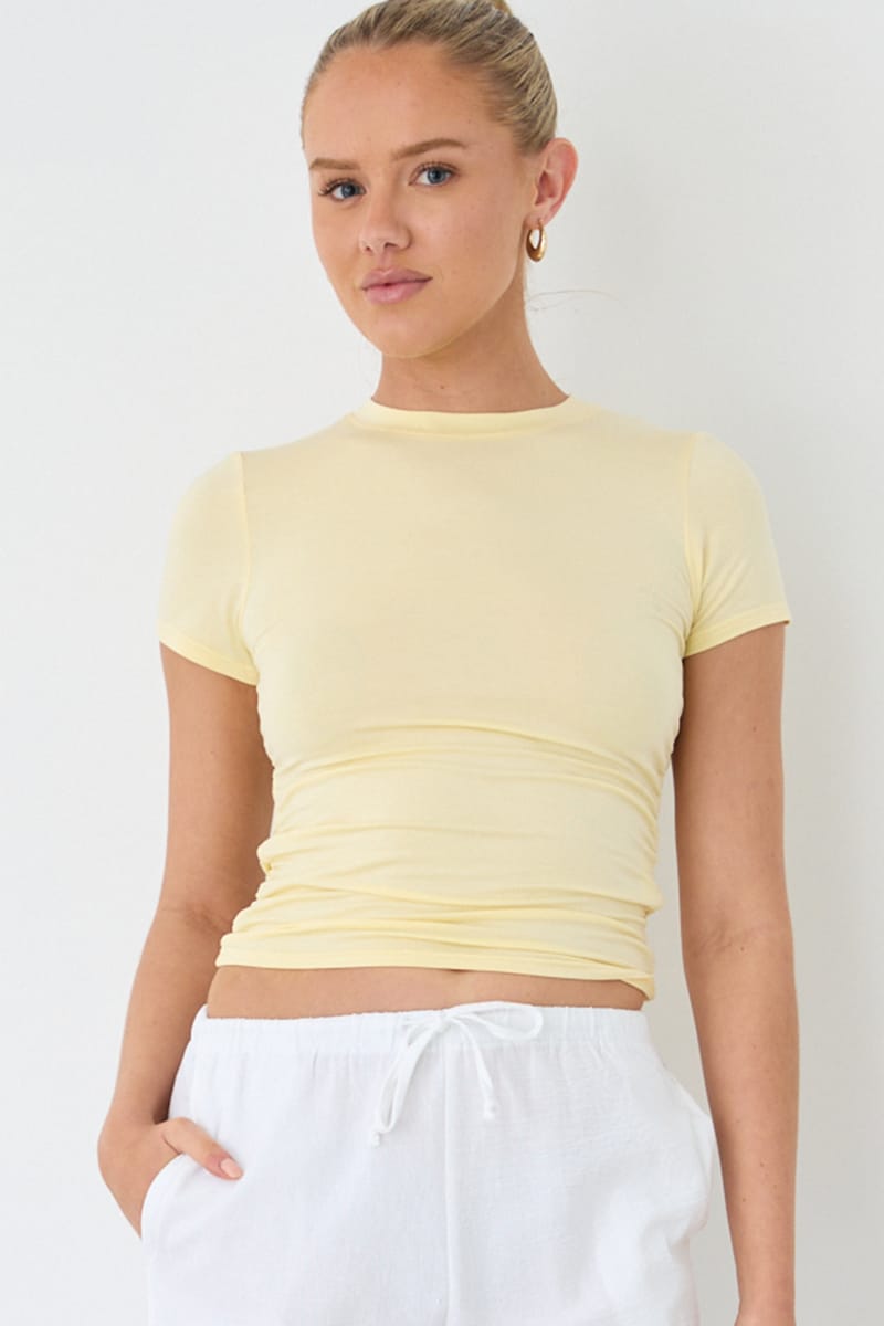 Yellow T-shirt Short Sleeve Crew Neck Modal for Ally Fashion