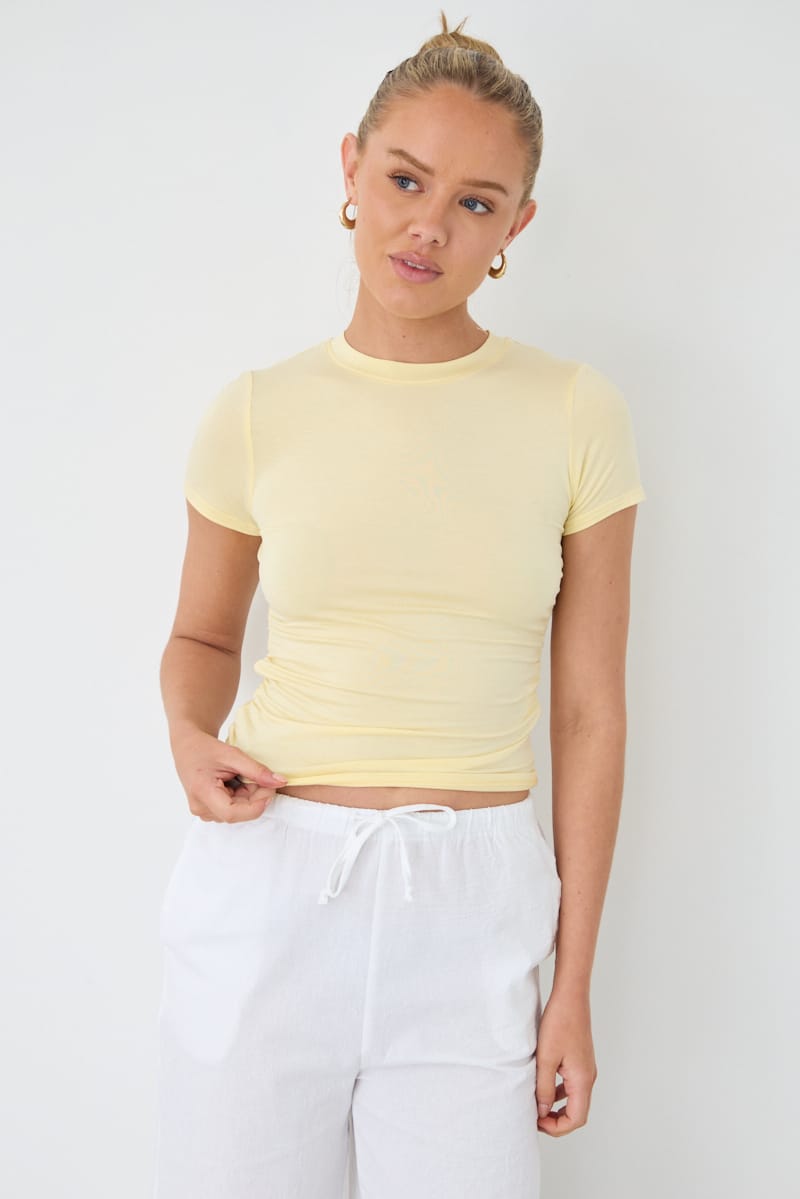 Yellow T-shirt Short Sleeve Crew Neck Modal for Ally Fashion