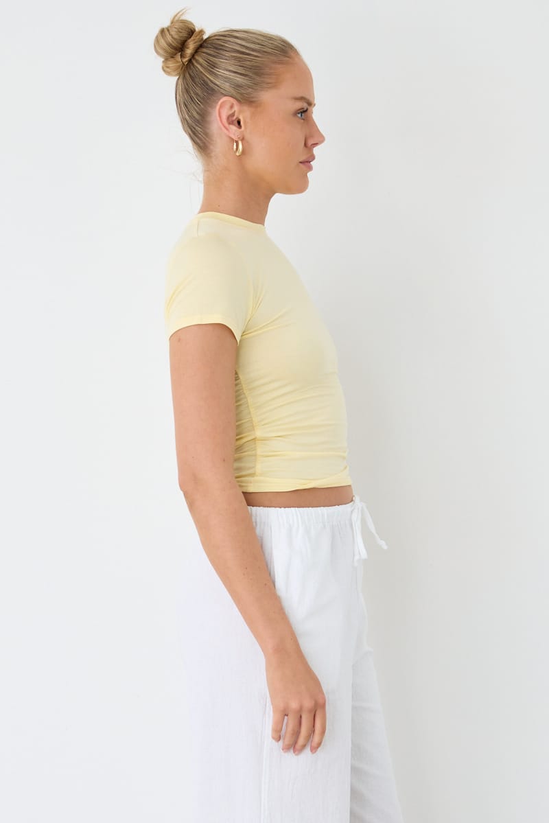 Yellow T-shirt Short Sleeve Crew Neck Modal for Ally Fashion