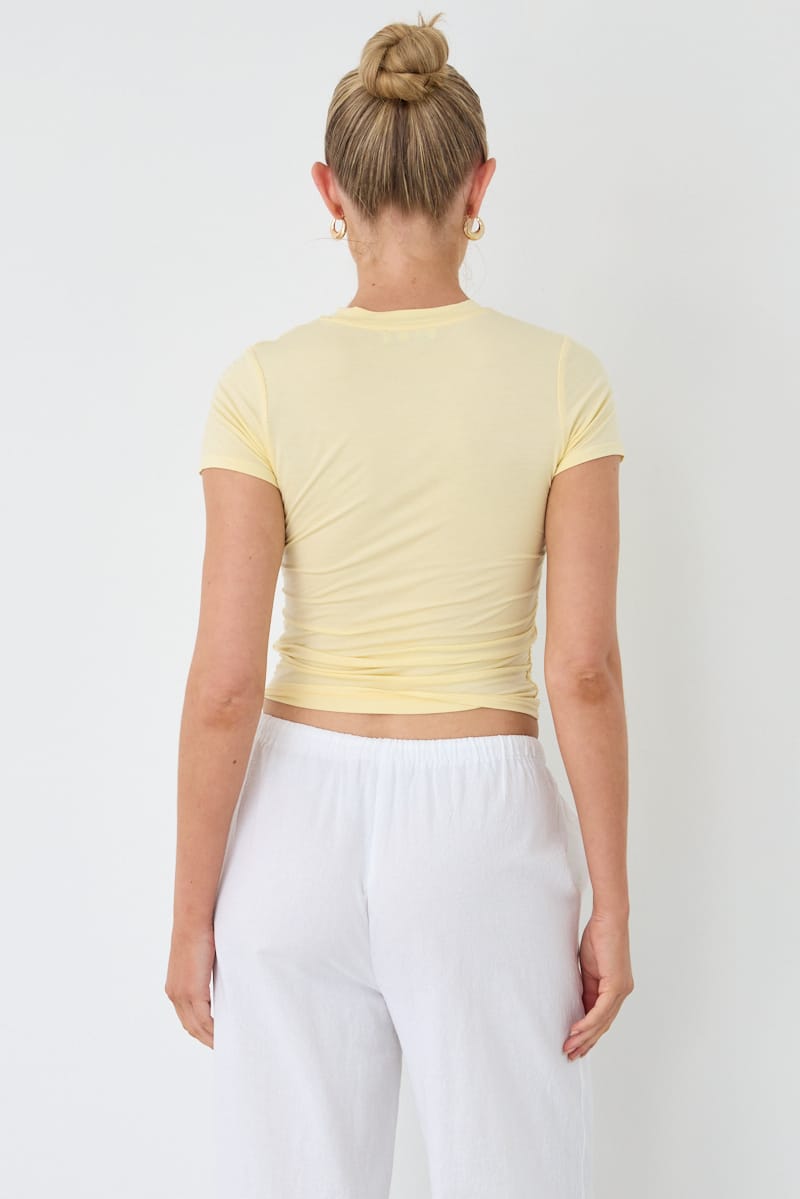 Yellow T-shirt Short Sleeve Crew Neck Modal for Ally Fashion