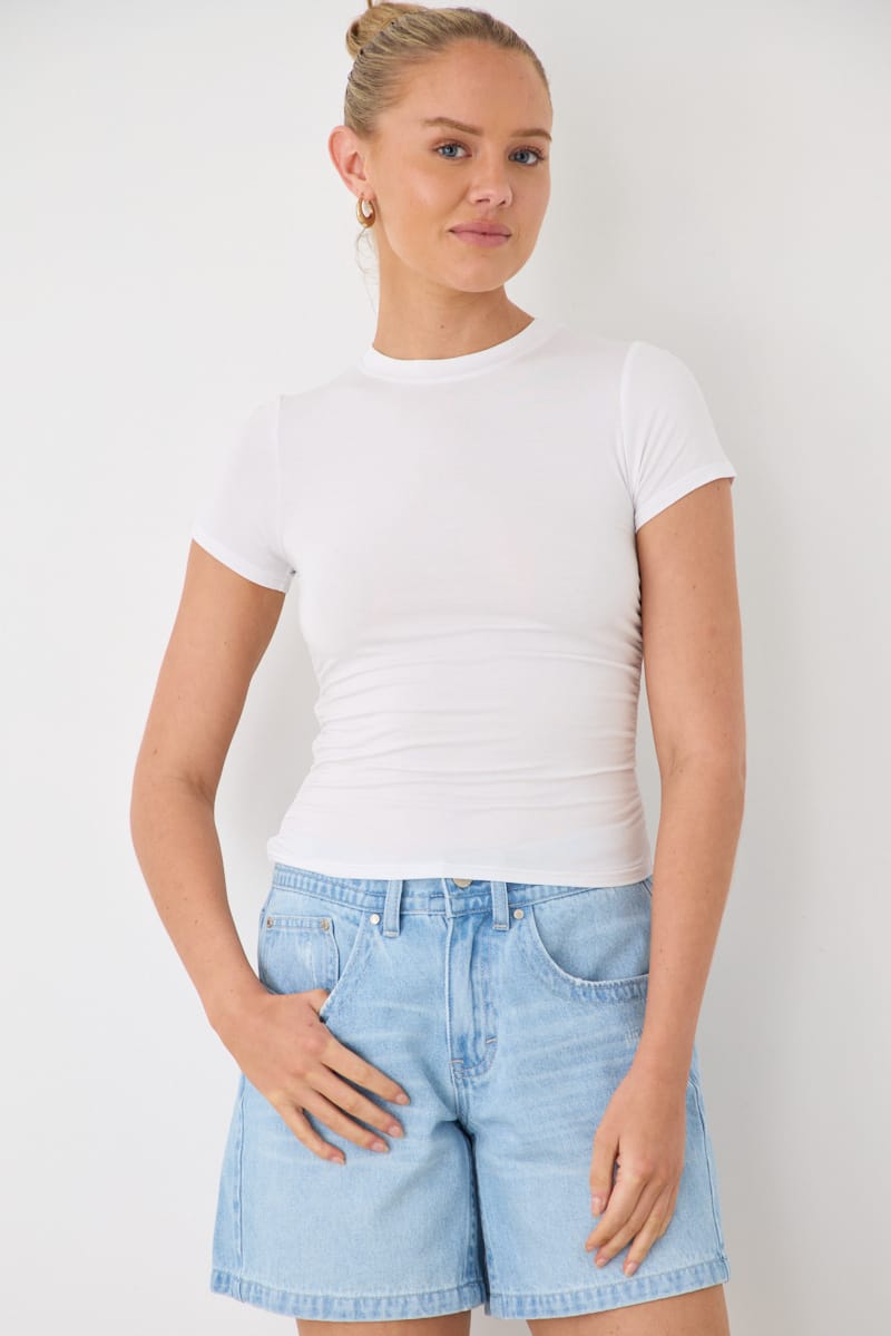White T-shirt Short Sleeve Crew Neck Modal for Ally Fashion
