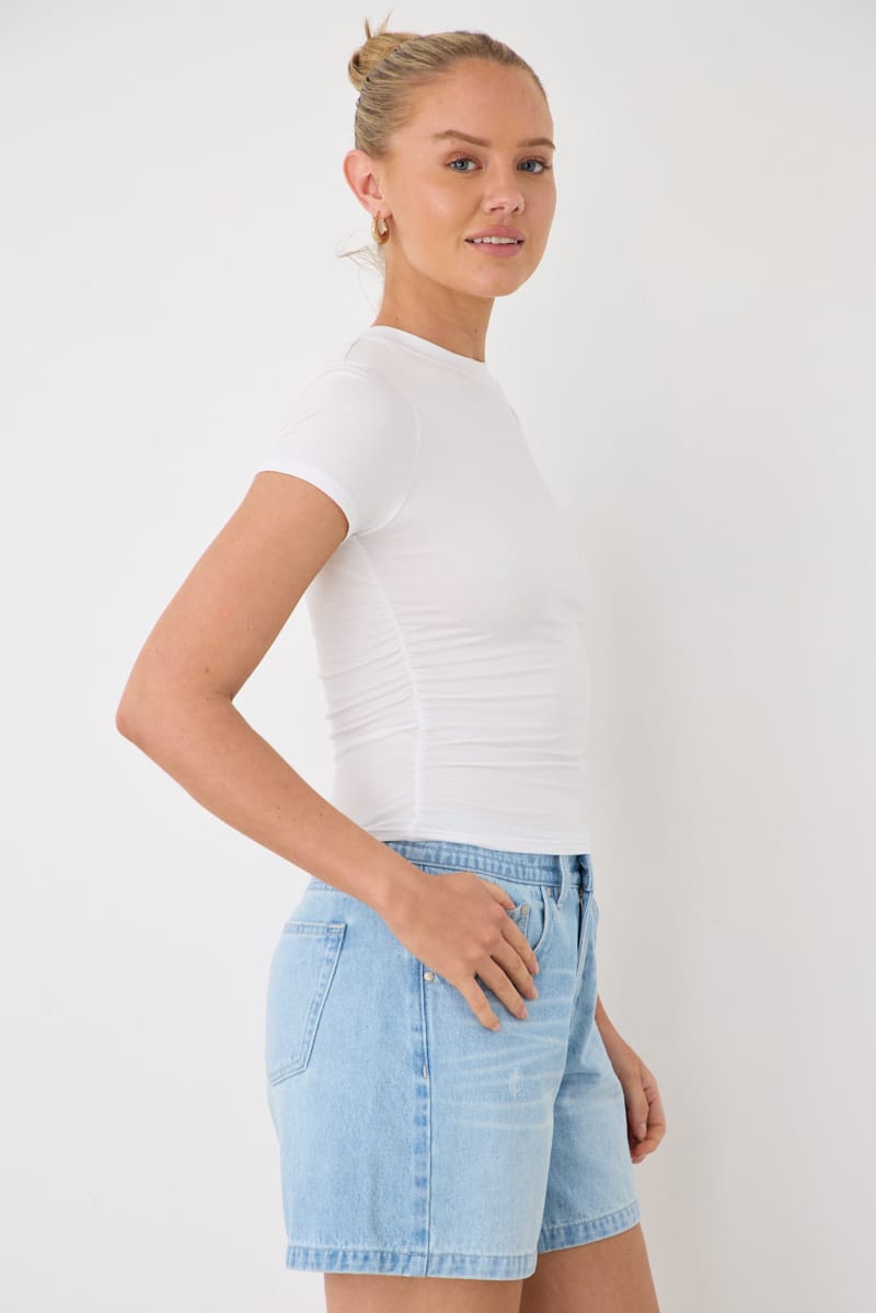White T-shirt Short Sleeve Crew Neck Modal for Ally Fashion