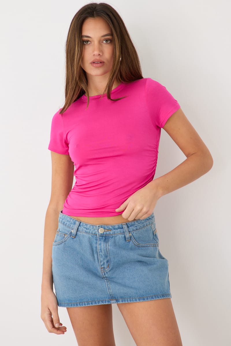 Pink T-shirt Short Sleeve Crew Neck Modal for Ally Fashion