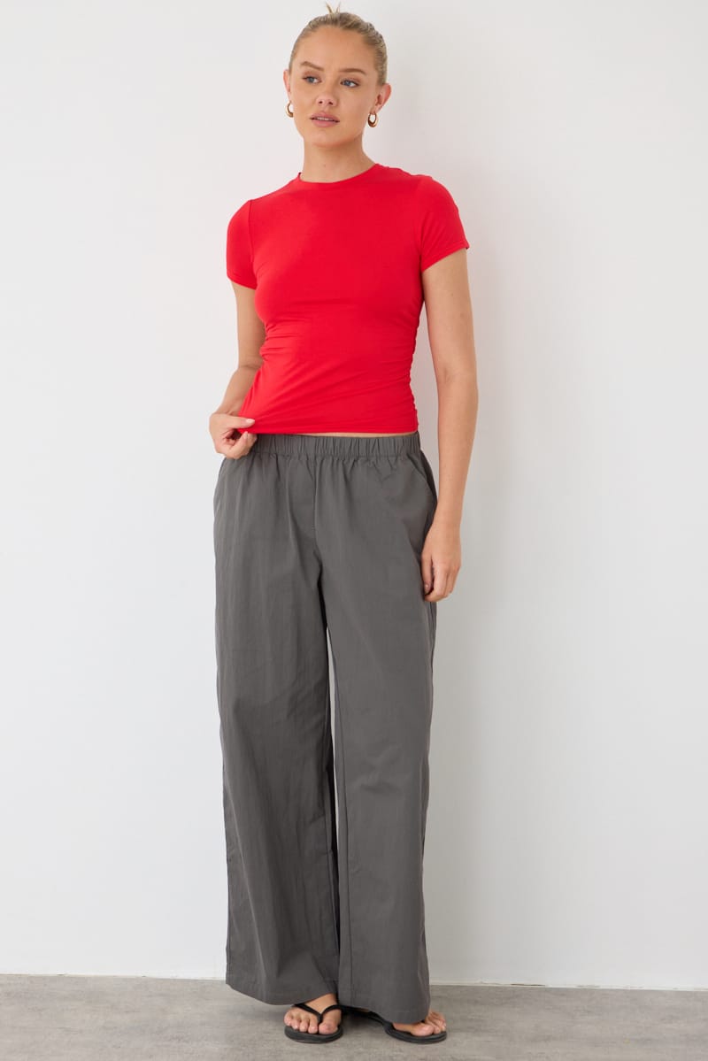 Red T-shirt Short Sleeve Crew Neck Modal for Ally Fashion