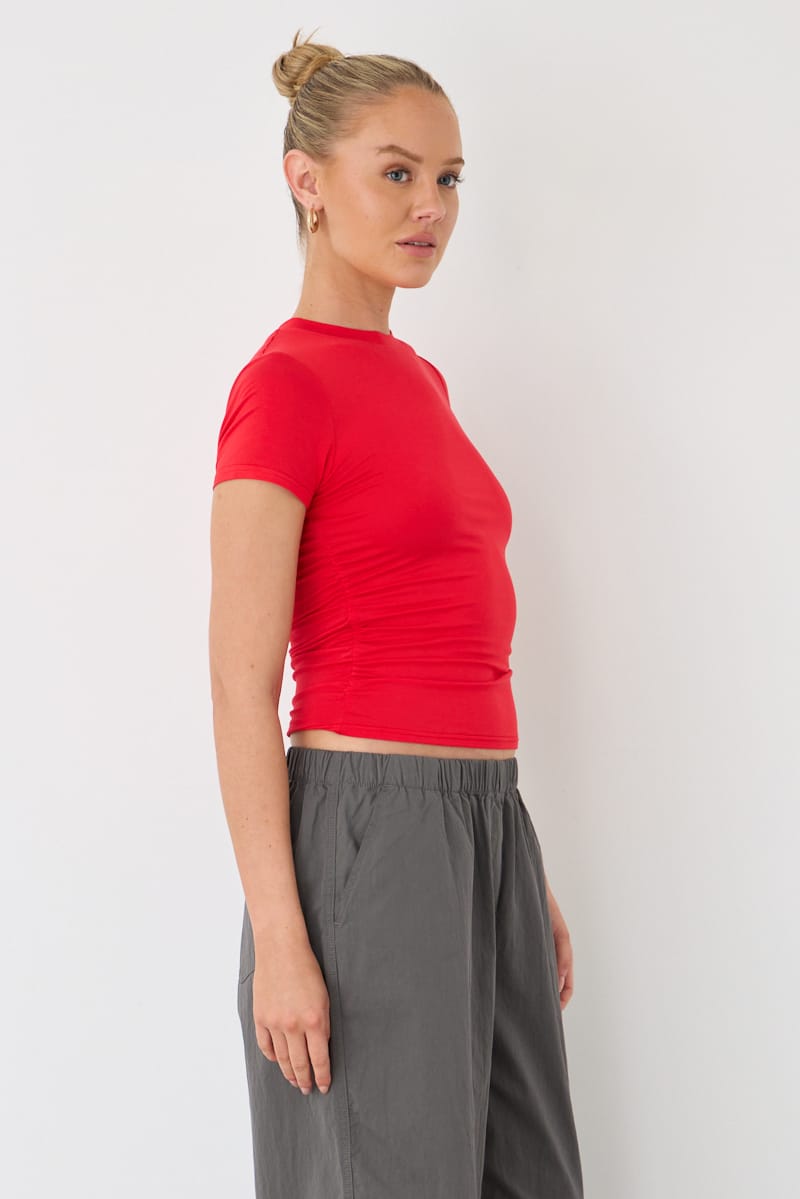 Red T-shirt Short Sleeve Crew Neck Modal for Ally Fashion