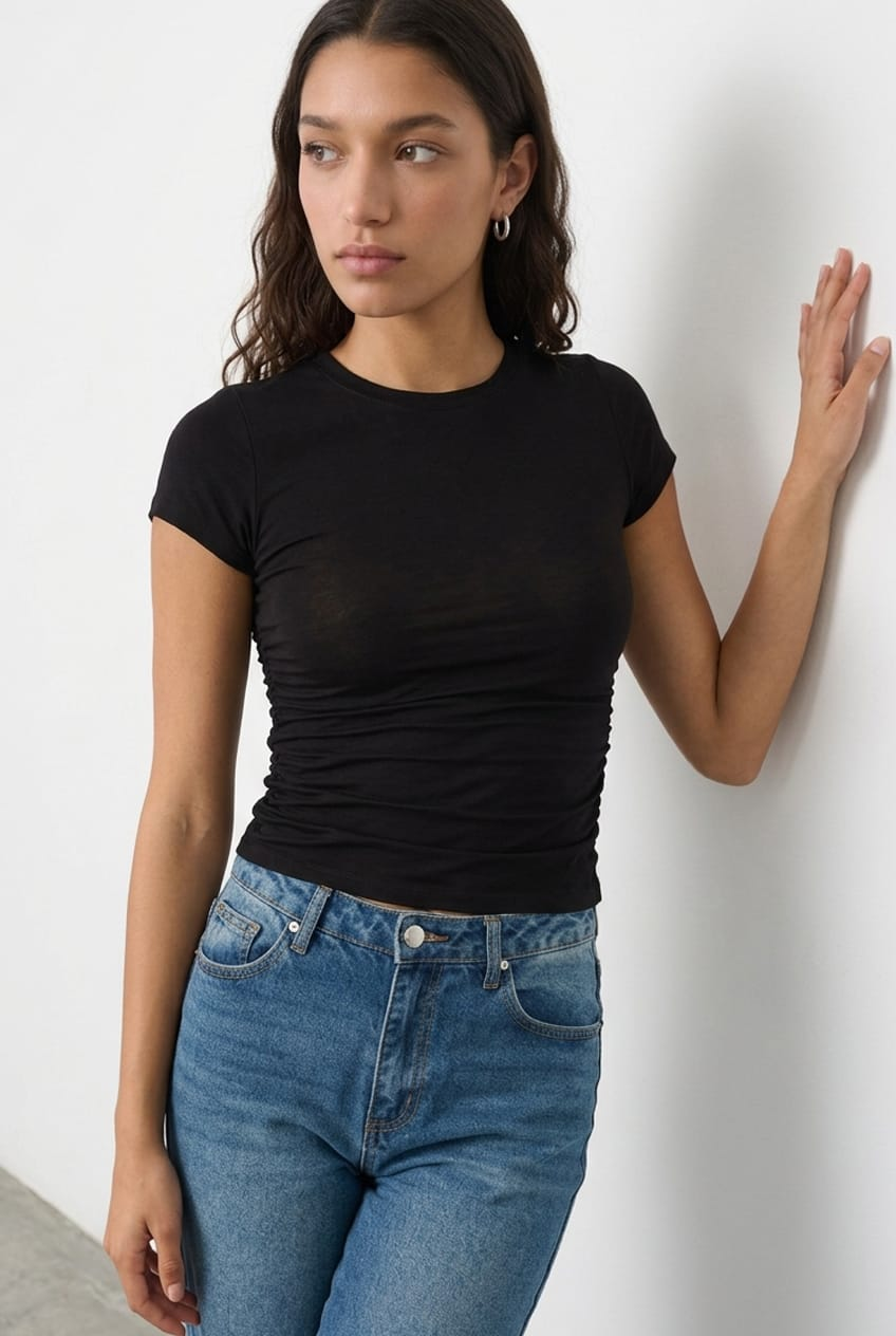 Black T-Shirt Short-Sleeve Crew Neck Modal from Ally Fashion