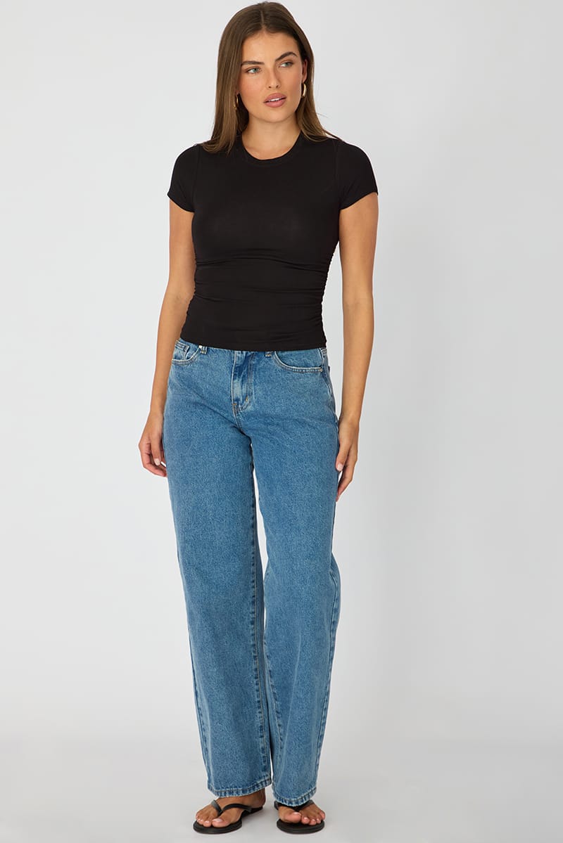 Black T-shirt Short Sleeve Crew Neck Modal for Ally Fashion