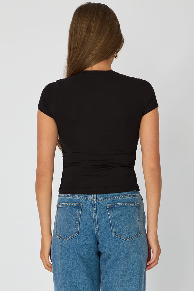 Black T-shirt Short Sleeve Crew Neck Modal for Ally Fashion