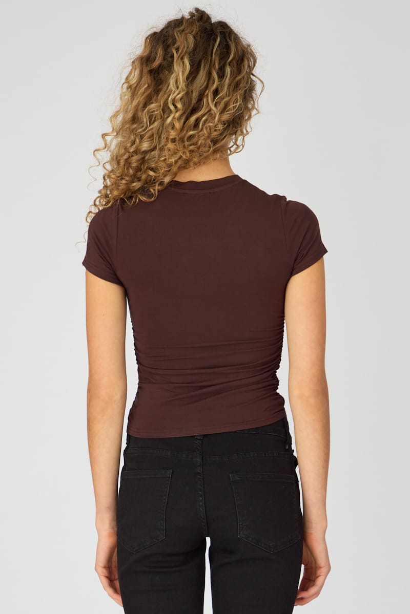 Brown T-shirt Short Sleeve Crew Neck Modal for Ally Fashion